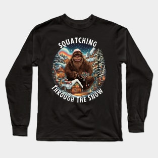 Bigfoot Squatching Through The Snow Christmas Xmas Long Sleeve T-Shirt